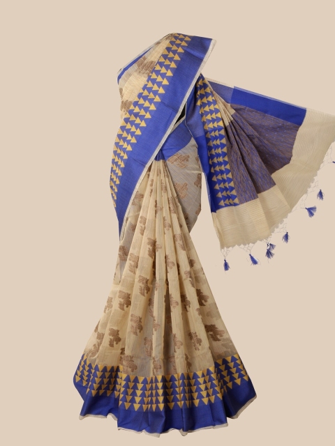 

Pothys Cream & Navy Blue Floral Saree
