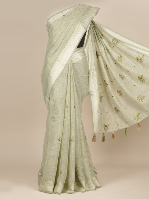 

Pothys Green & Silver Toned Floral Zari Pure Cotton Saree