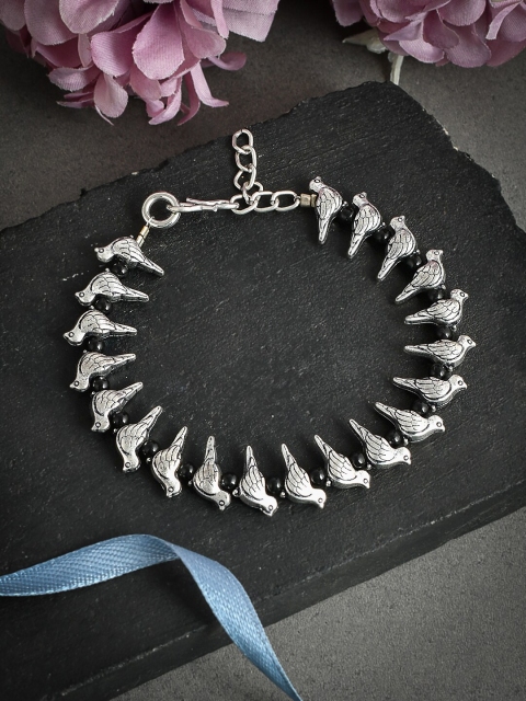 

Silvermerc Designs Silver-Plated & Black Beaded Handcrafted Boho Free Bird Anklet