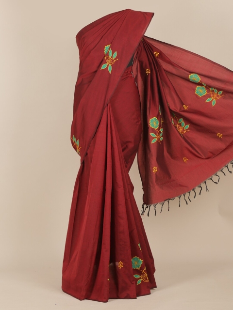 

Pothys Maroon & Sea Green Floral Saree