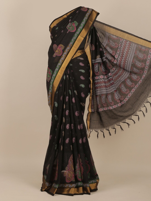 

Pothys Black & Pink Paisley Zari Saree