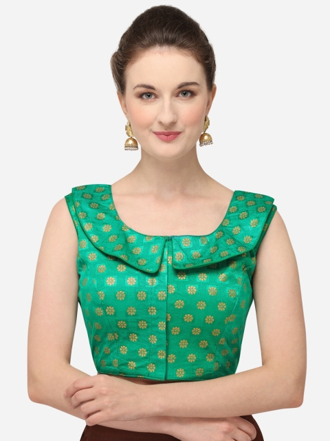 

Fab Dadu Women Green & Gold-Coloured Woven-Design Jacquard Phantom Silk Saree Blouse