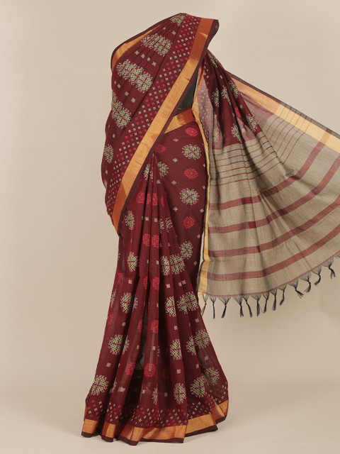 

Pothys Maroon & Beige Ethnic Motifs Saree
