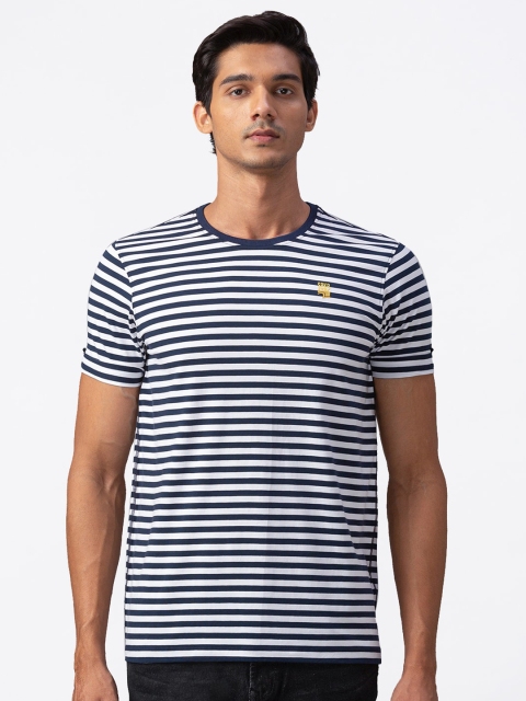 

SPYKAR Men Blue Striped Applique Slim Fit T-shirt