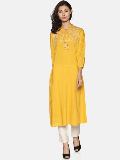 

Saffron Threads Women Yellow Ethnic Motifs Embroidered Kurta with Trousers