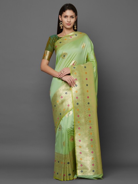 

Mitera Green Ethnic Motifs Zari Silk Blend Saree