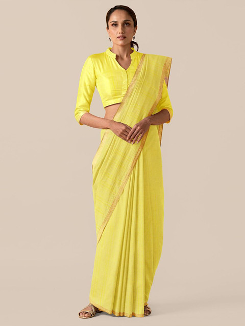 

Taneira Lime Green & Gold-Toned Zari Pure Cotton Taant Saree
