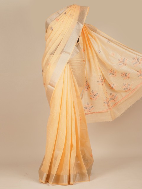 

Pothys Peach Embroidered Pure Cotton Saree