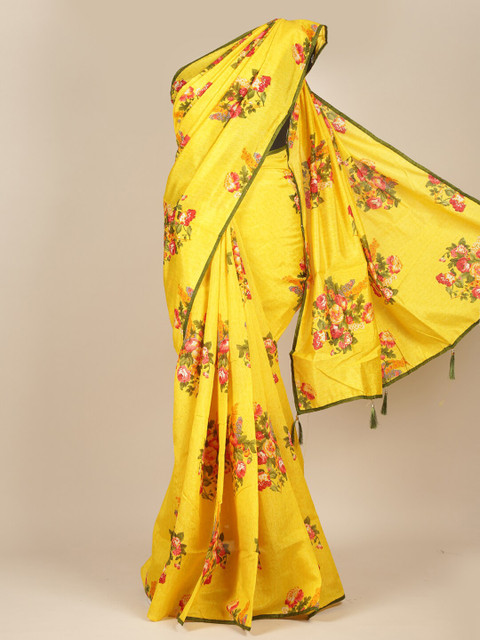 

Pothys Yellow & Pink Floral Cotton Blend Saree