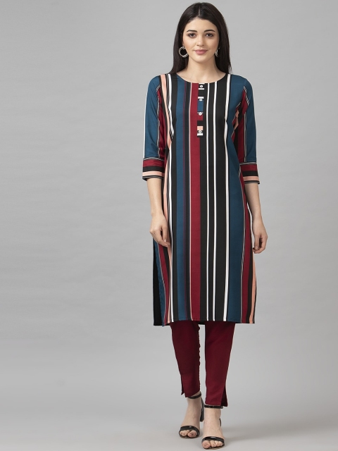 

SANISA Women Black Striped Handloom Crepe Kurta