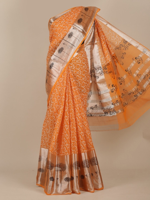 

Pothys Orange & White Floral Zari Saree