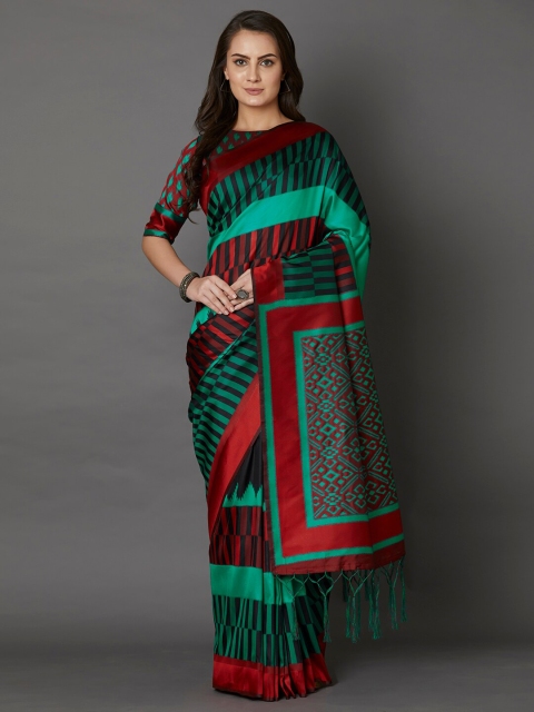 

Mitera Green & Red Ethnic Motifs Silk Blend Saree