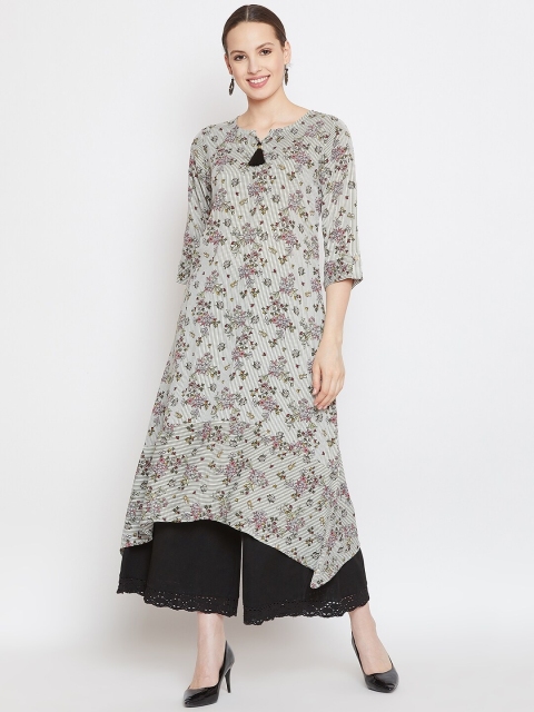 

One of a Kind White & Black Floral Printed Kurti
