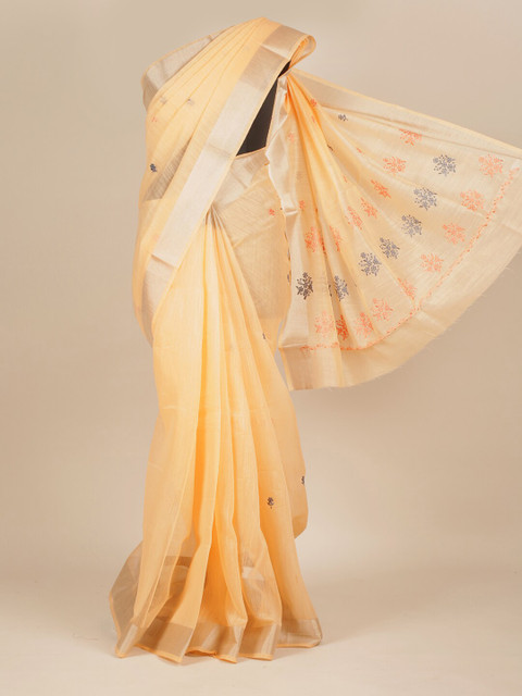 

Pothys Peach Floral Zari Pure Cotton Saree