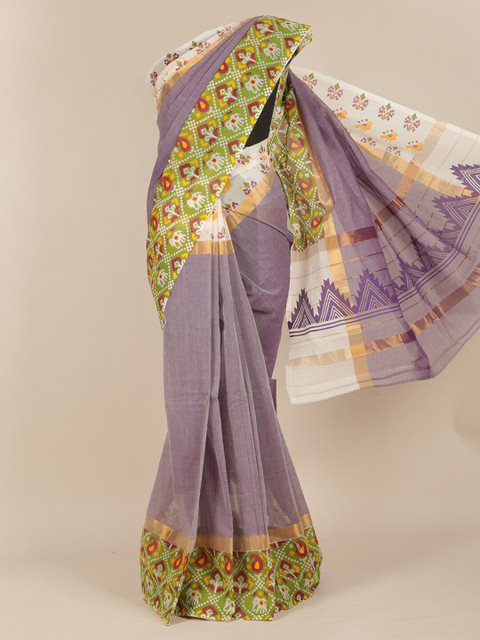 

Pothys Lavender & Green Ethnic Motifs Zari Saree