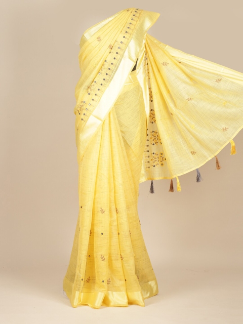 

Pothys Yellow Floral Embroidered Pure Cotton Saree