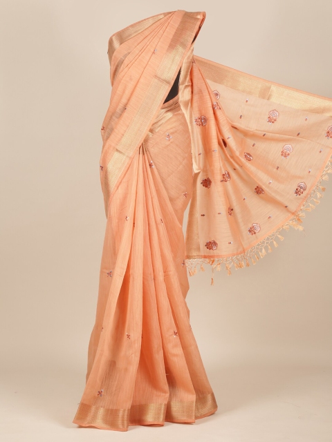 

Pothys Peach Floral Zari Pure Cotton Saree