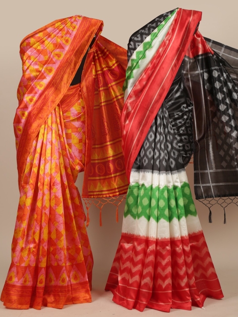 

Pothys Orange & Black Ethnic Motifs Jute Silk Saree