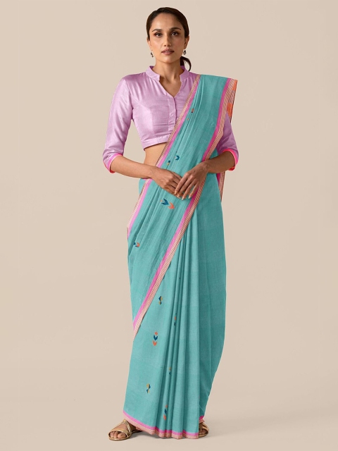 

Taneira Blue & Pink Embroidered Pure Cotton Saree