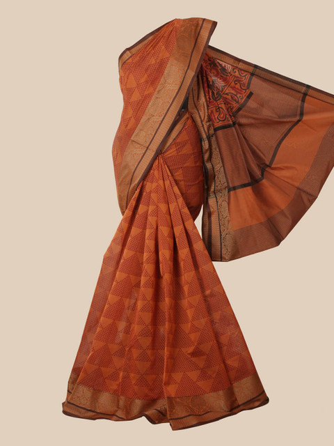 

Pothys Orange & Gold Coloured Ethnic Motifs Zari Chanderi Saree