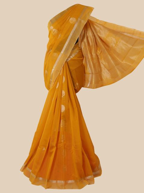 

Pothys Mustard Yellow Ethnic Motifs Kanjeevaram Saree