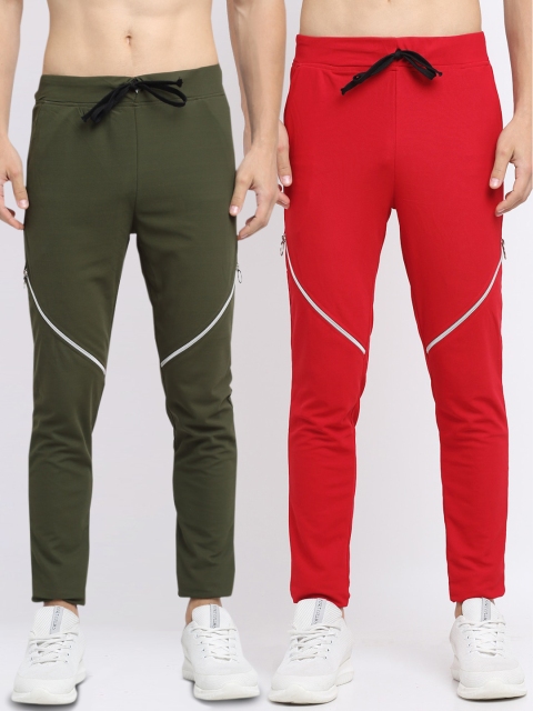 NEUDIS Men Pack of 2 Solid Structured Slim Fit Track Pants, Green