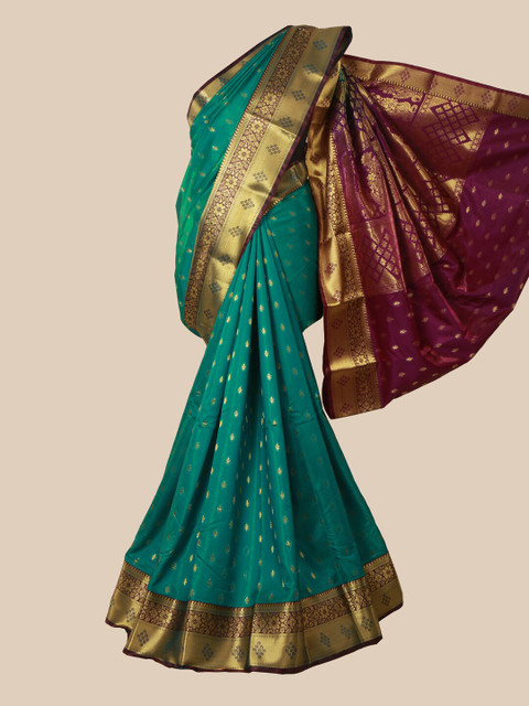 

Pothys Women Green & Maroon Satin Silk Woven Design Banarasi Saree