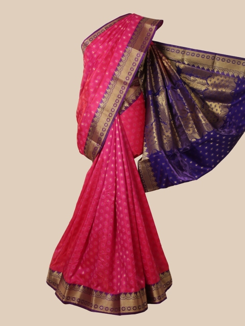 

Pothys Pink Ethnic Motifs Satin Banarasi Saree