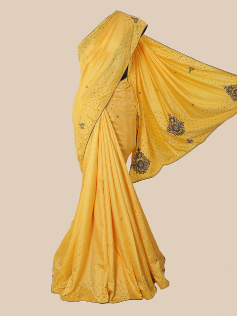 

Pothys Yellow Embellished Beads and Stones Art Silk Saree