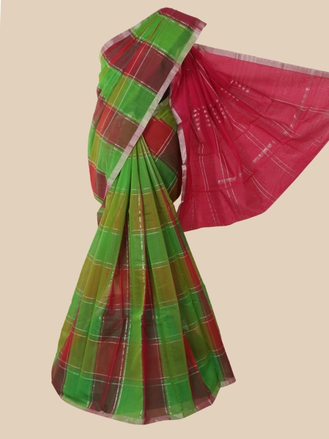 

Pothys Green & Pink Checked Zari Pure Silk Saree