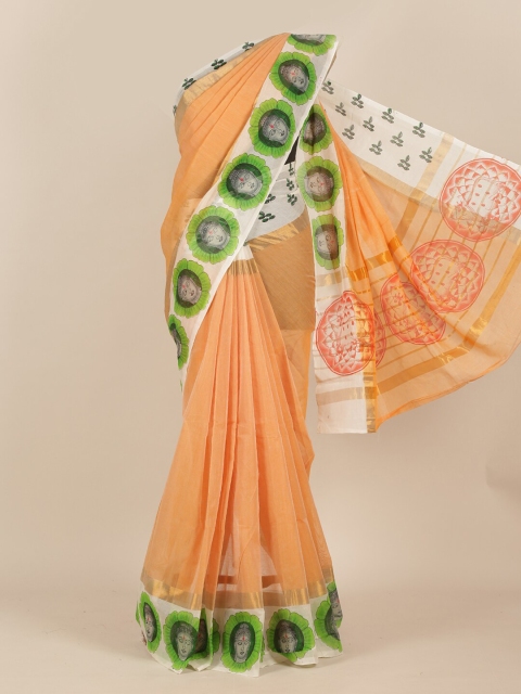 

Pothys Orange & Green Ethnic Motifs Saree