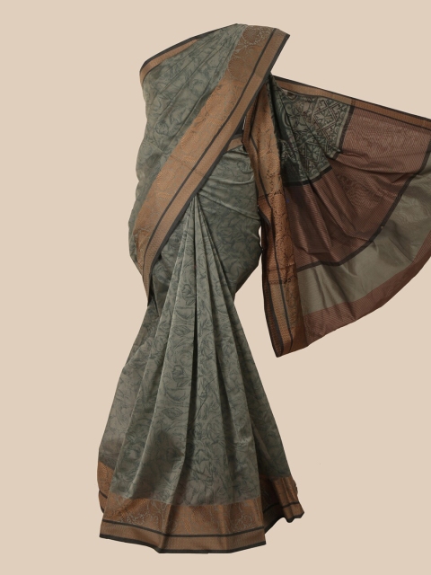 

Pothys Grey Ethnic Motifs Chanderi Saree