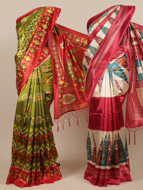 

Pothys Green & Pink Ethnic Motifs Jute Silk Saree - Pack of 2