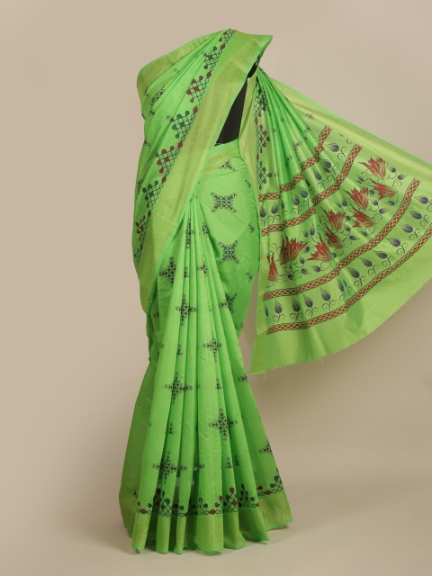 

Pothys Green & Navy Blue Ethnic Motifs Saree