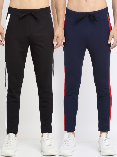 

NEUDIS Men Pack Of 2 Solid Slim-Fit Track Pants, Black