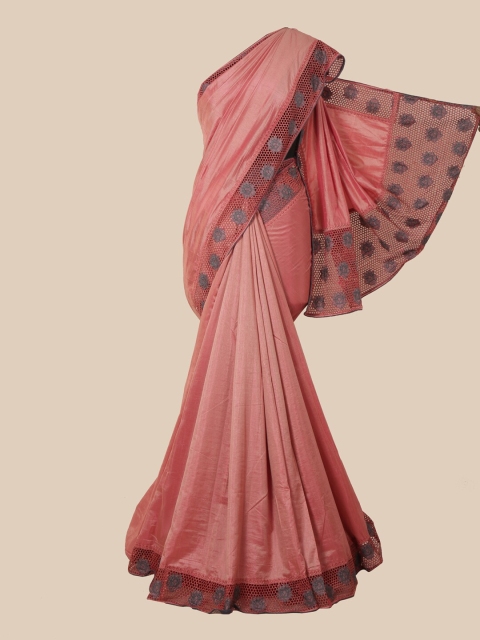 

Pothys Pink & Grey Floral Embroidered Saree