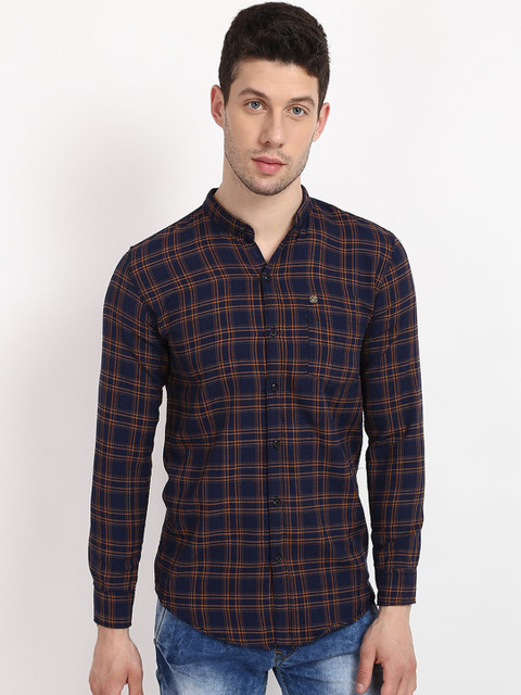 

V2 Value & Variety Men Navy Blue Checked Cotton Casual Shirt