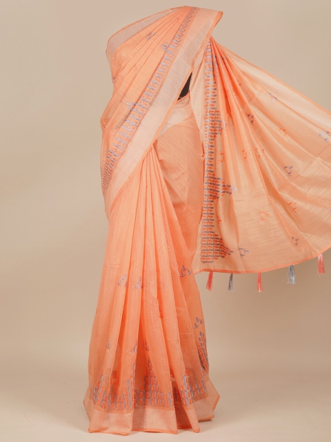 

Pothys Peach & Grey Ethnic Motifs Embroidered Pure Cotton Saree