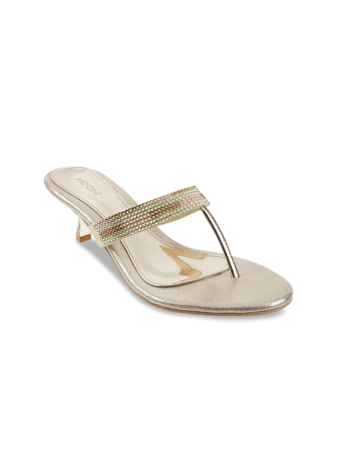 

Mochi Womens Gold Embellished Kitten Heeled Sandals