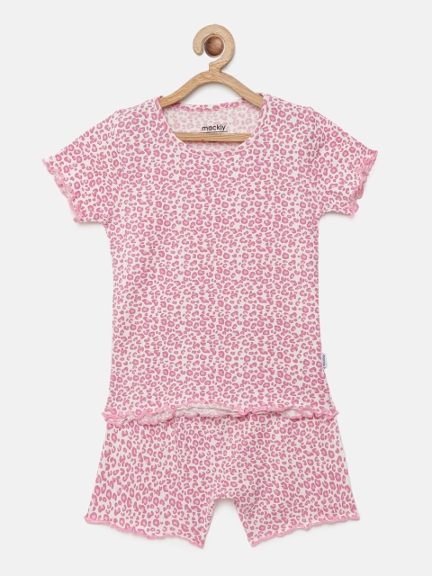 

mackly Girls Pink & White Printed Night suit