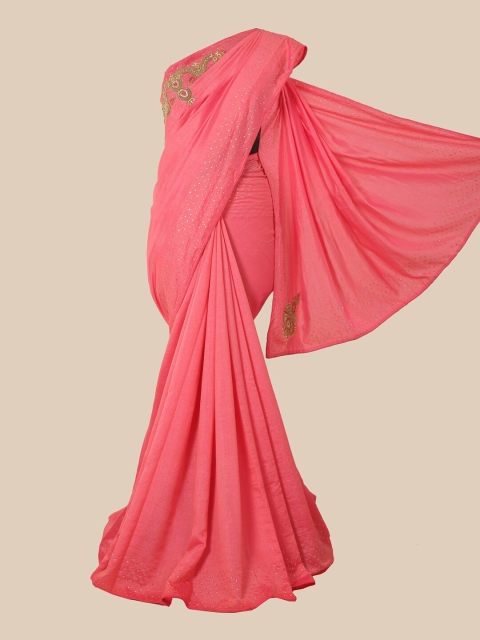 

Pothys Pink & Gold-Toned Embellished Saree