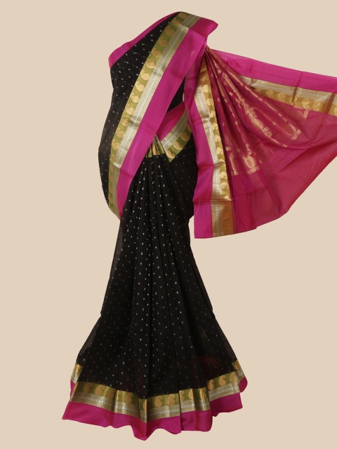 

Pothys Black & Pink Paisley Zari Pure Silk Kanjeevaram Saree
