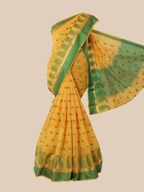 

Pothys Yellow & Green Paisley Printed Saree