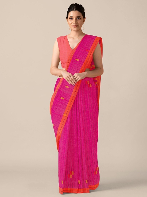 

Taneira Pink & Orange Checked Pure Cotton Saree