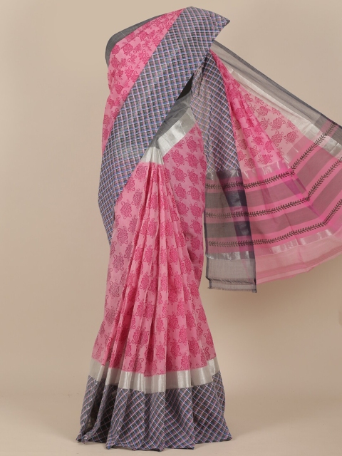 

Pothys Pink & Grey Ethnic Motifs Saree