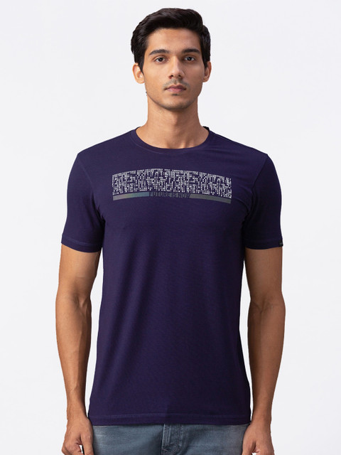 

SPYKAR Men Blue Typography Printed Slim Fit T-shirt