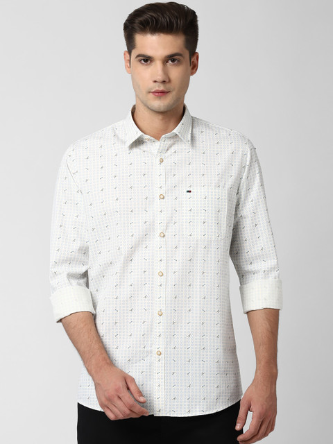

Peter England Casuals Men White Slim Fit Printed Cotton Casual Shirt