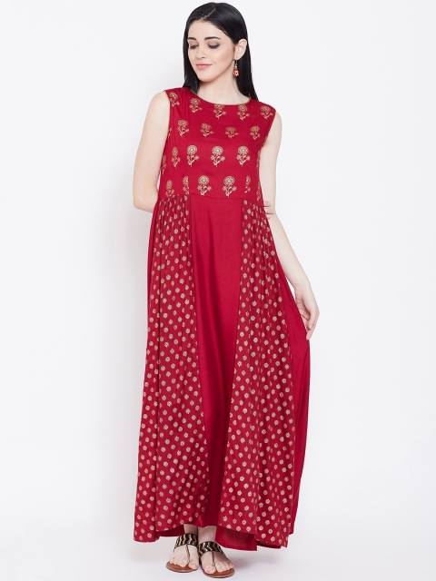 

studio rasa Women Maroon Geometric Printed NA Anarkali Kurta