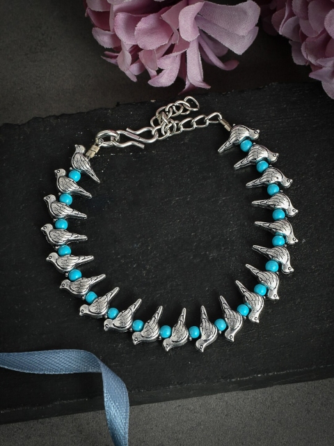 

Silvermerc Designs Silver-Plated & Turquoise Blue Beaded Handcrafted Bird Anklet