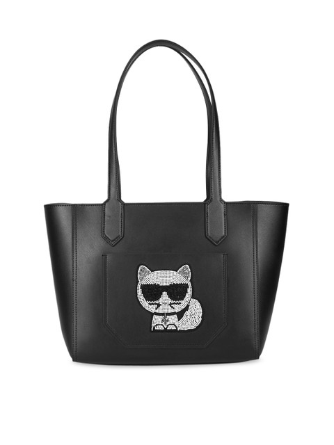

Karl Lagerfeld Women Black Cat Stone Studded Tote Bag